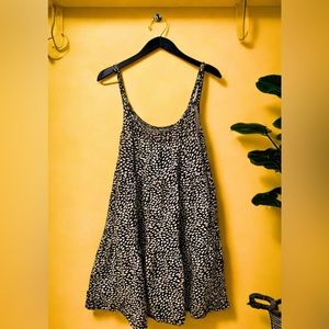 Braided-Strap Black & White Dots Tiered Mini Swing Dress